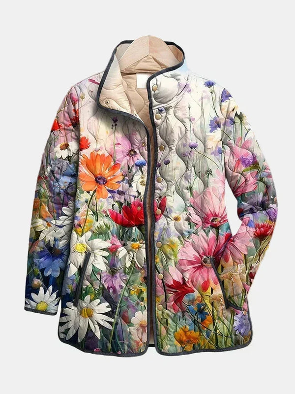 Barbara | giacca trapuntata da donna a fiori di prato, ecru