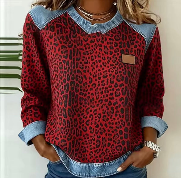 Hollyn™ | Maglione con Stampa Leopardata e Colletto in Denim