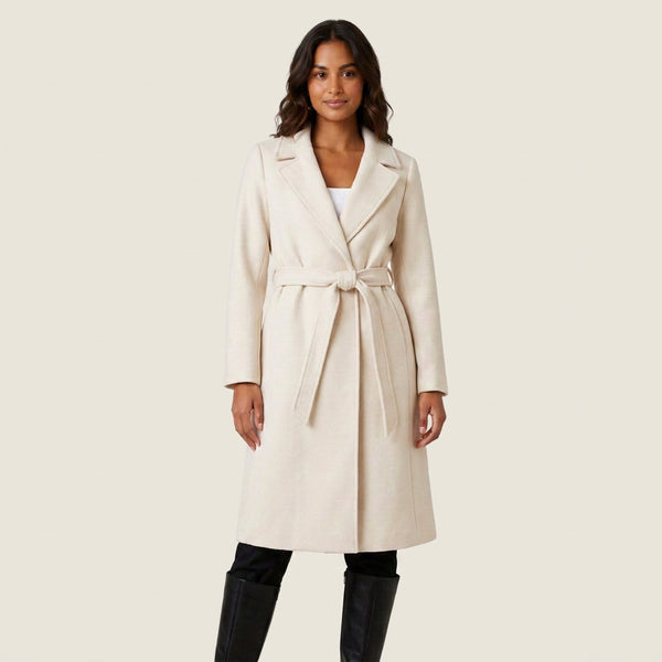 Cappotto Sciancrato con Rever e Cintura Annodata da Donna