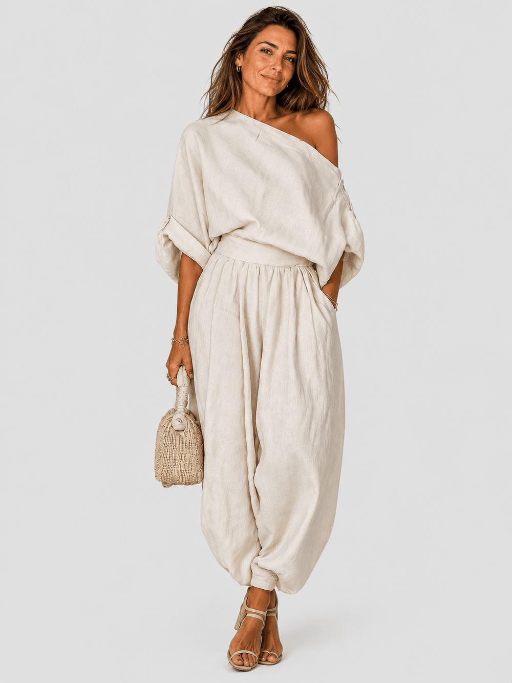Janet | Off-Shoulder Loose Top and Slim Trousers Set