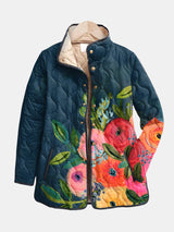 Beata | giacca trapuntata da donna a fiori dipinti, blu navy