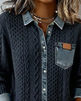 Camicia a Maniche Lunghe con Dettagli in Denim