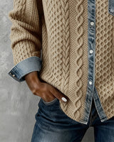 Camicia a Maniche Lunghe con Dettagli in Denim