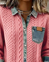 Camicia a Maniche Lunghe con Dettagli in Denim