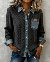 Camicia a Maniche Lunghe con Dettagli in Denim
