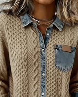 Camicia a Maniche Lunghe con Dettagli in Denim
