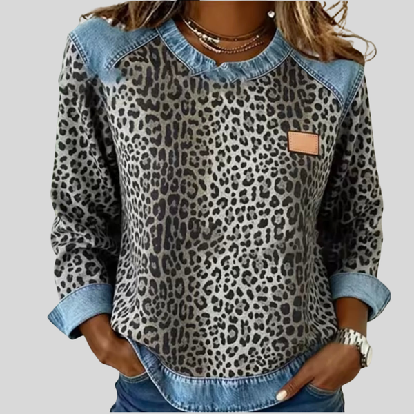 Hollyn™ | Maglione con Stampa Leopardata e Colletto in Denim