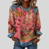 Orabelle™ | Felpa con Stampa Floreale e Dettagli in Denim