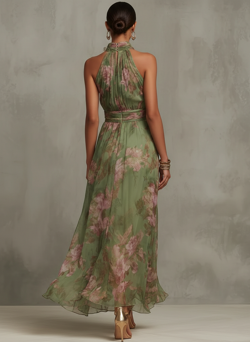 Livia | Elegant Floral Halter Maxi Dress