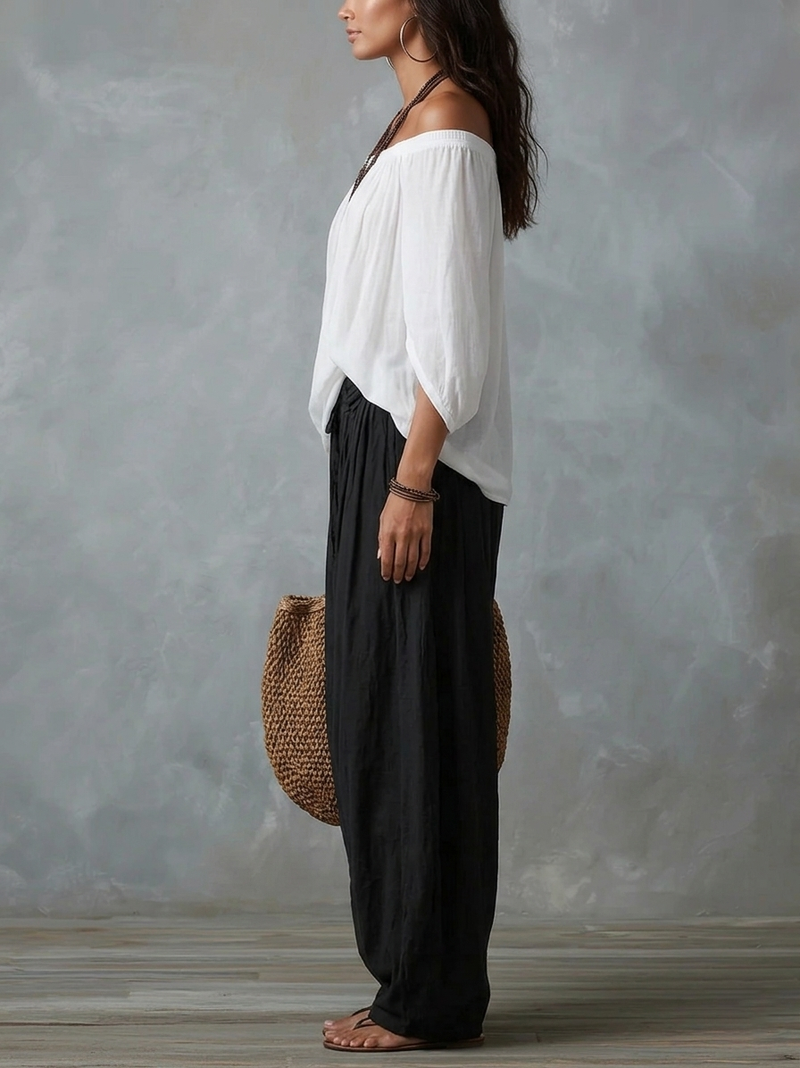 Luna | Top a Spalle Scoperte e Pantaloni Fluidi
