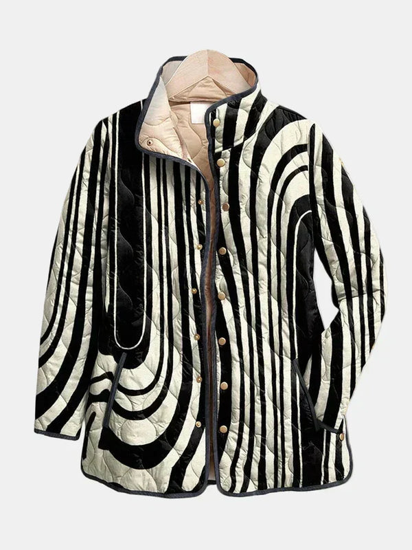 Krystyna | giacca trapuntata da donna a zebra grafica, bianco e nero