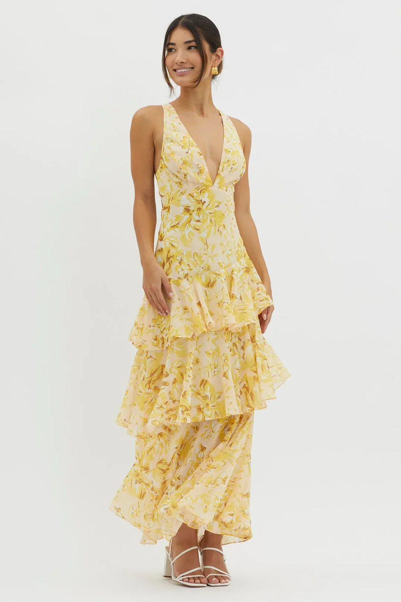 Maya | Floral Maxi Dress with Ruffles