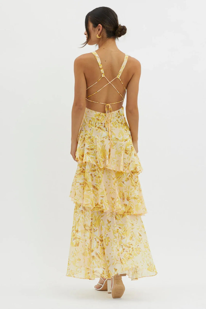 Maya | Floral Maxi Dress with Ruffles
