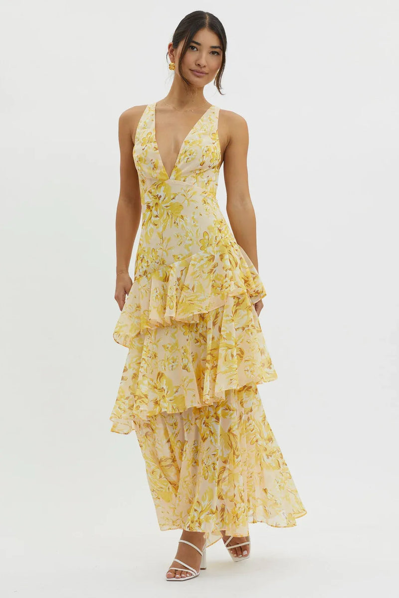 Maya | Floral Maxi Dress with Ruffles