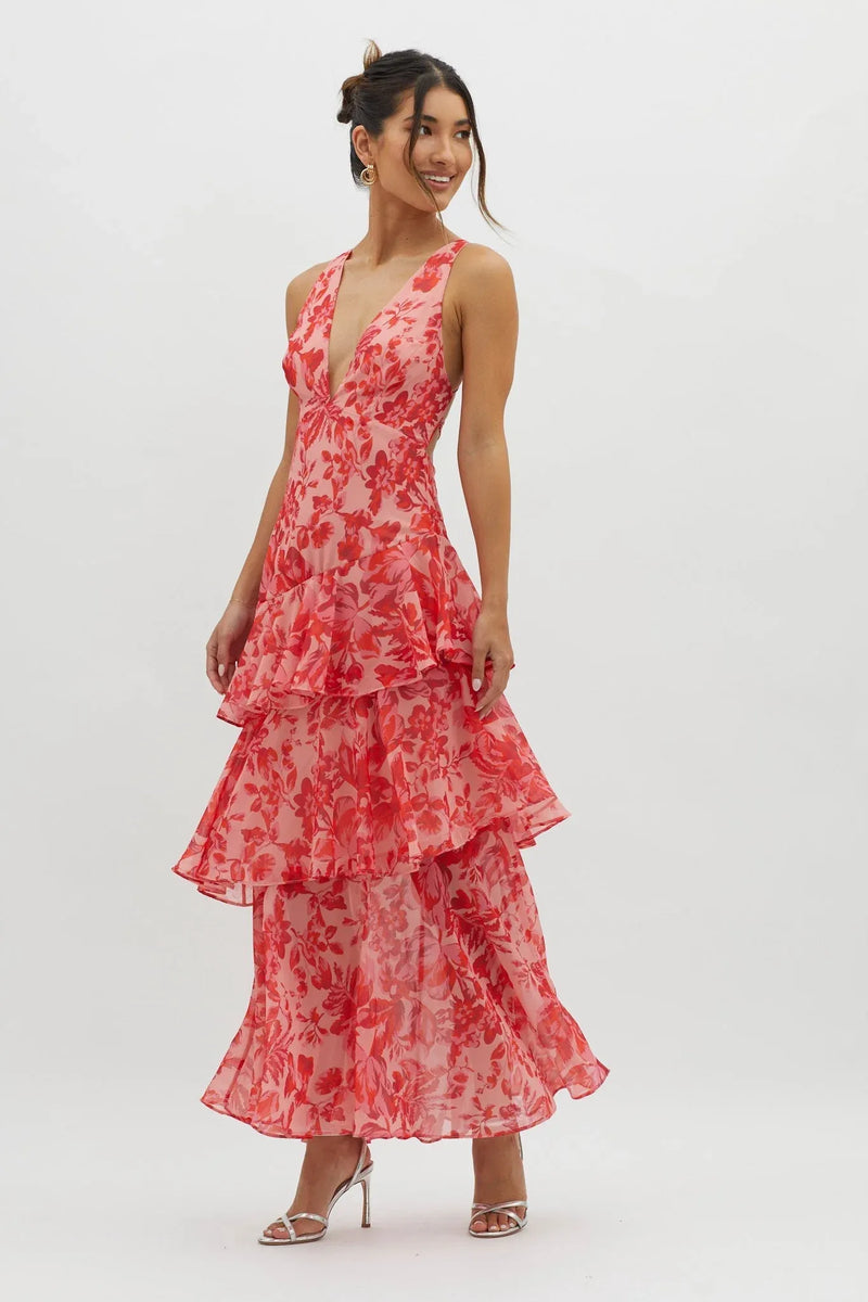 Maya | Floral Maxi Dress with Ruffles