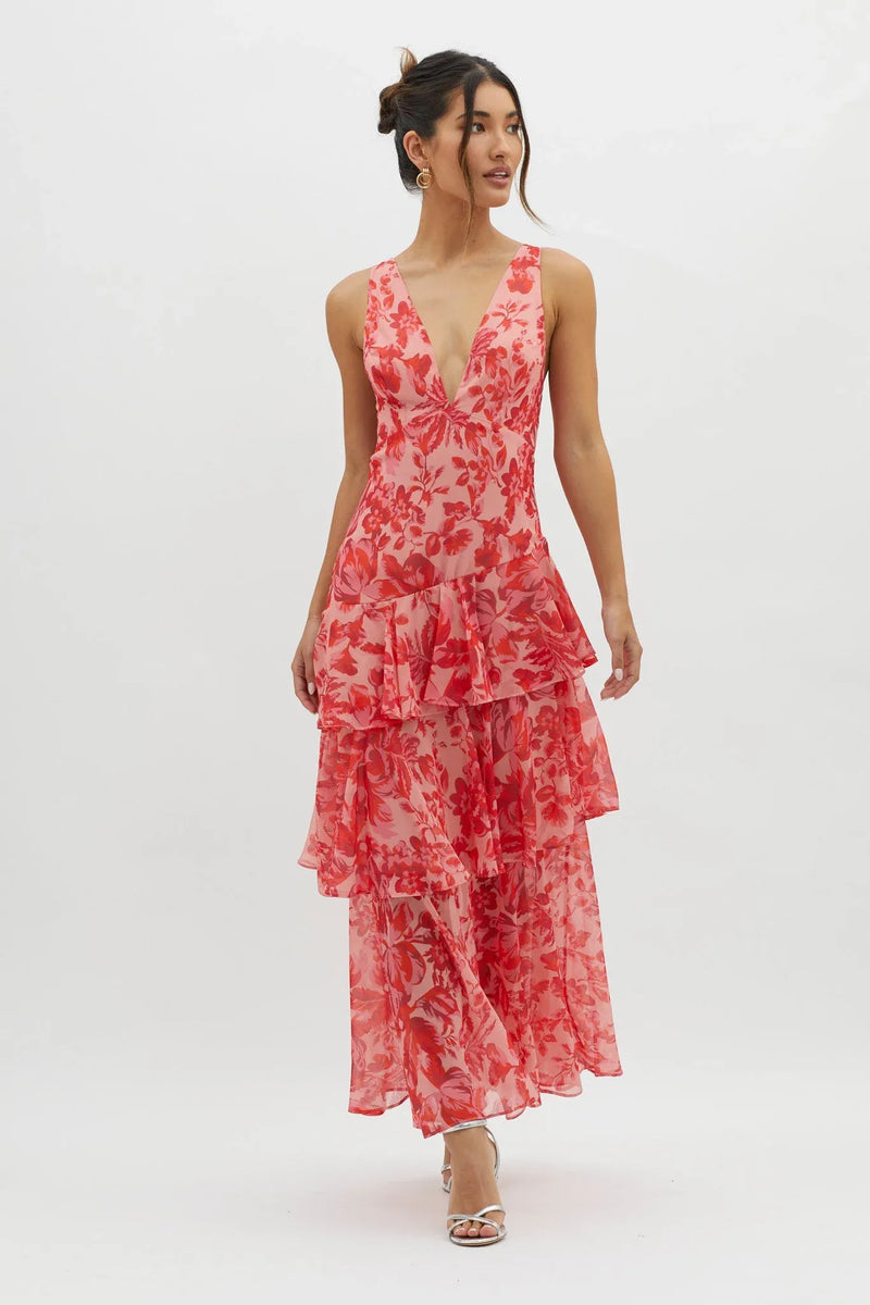 Maya | Floral Maxi Dress with Ruffles