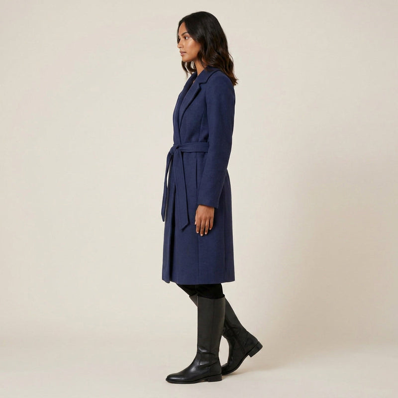 Cappotto Sciancrato con Rever e Cintura Annodata da Donna
