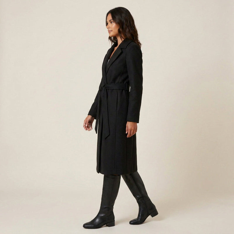 Cappotto Sciancrato con Rever e Cintura Annodata da Donna