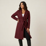 Cappotto Sciancrato con Rever e Cintura Annodata da Donna