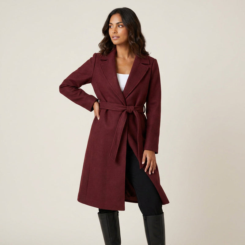 Cappotto Sciancrato con Rever e Cintura Annodata da Donna