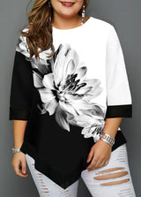 MODLILY®Asymmetric Hem Plus Size Floral Print T Shirt