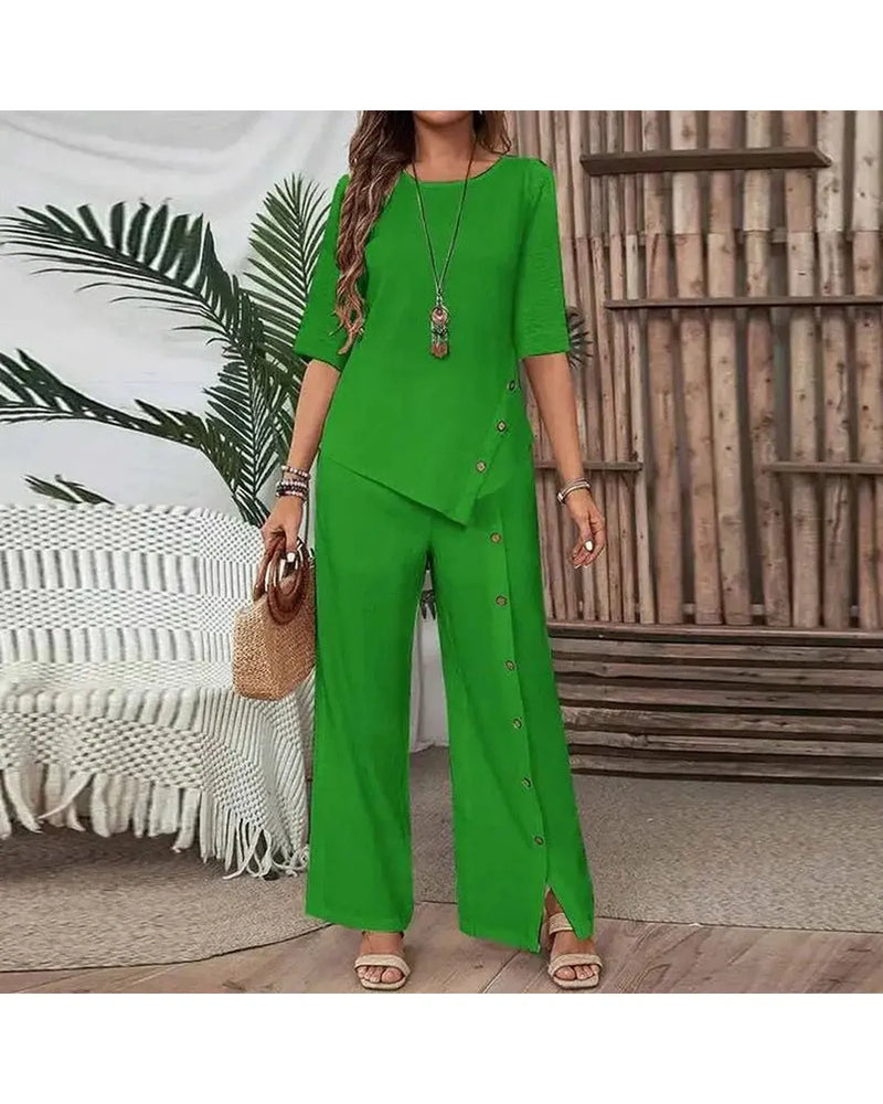 Elena - Elegant Asymmetric Top and Wide-Leg Trousers Set