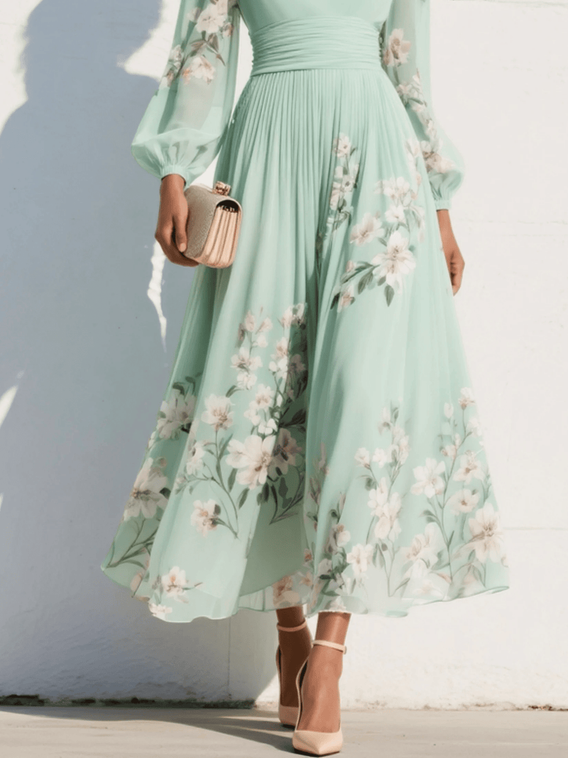 Clara | Light Green Floral Midi Dress