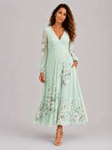 Clara | Light Green Floral Midi Dress