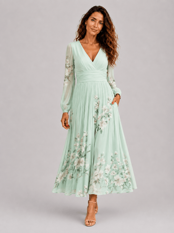 Clara | Light Green Floral Midi Dress