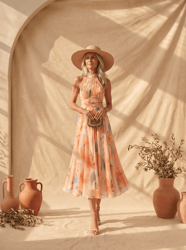 Aurora | Halter Neck Dress with Watercolour Print