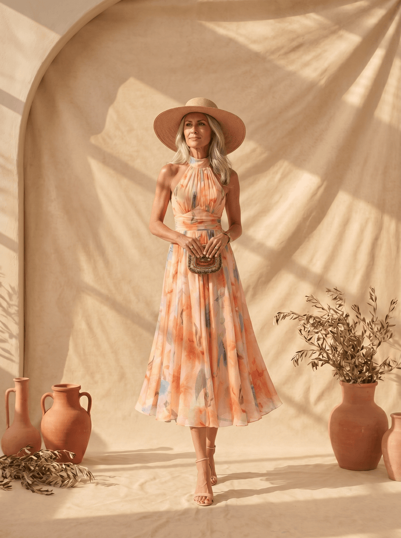 Aurora | Halter Neck Dress with Watercolour Print