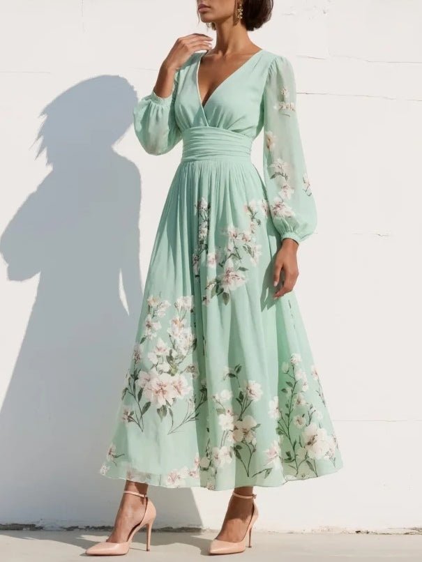 Clara | Light Green Floral Midi Dress
