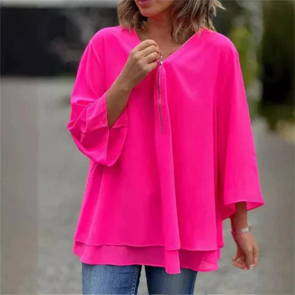 Olivia | Chiffon Blouse with Double Zip