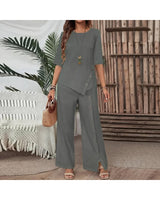 Elena - Elegant Asymmetric Top and Wide-Leg Trousers Set