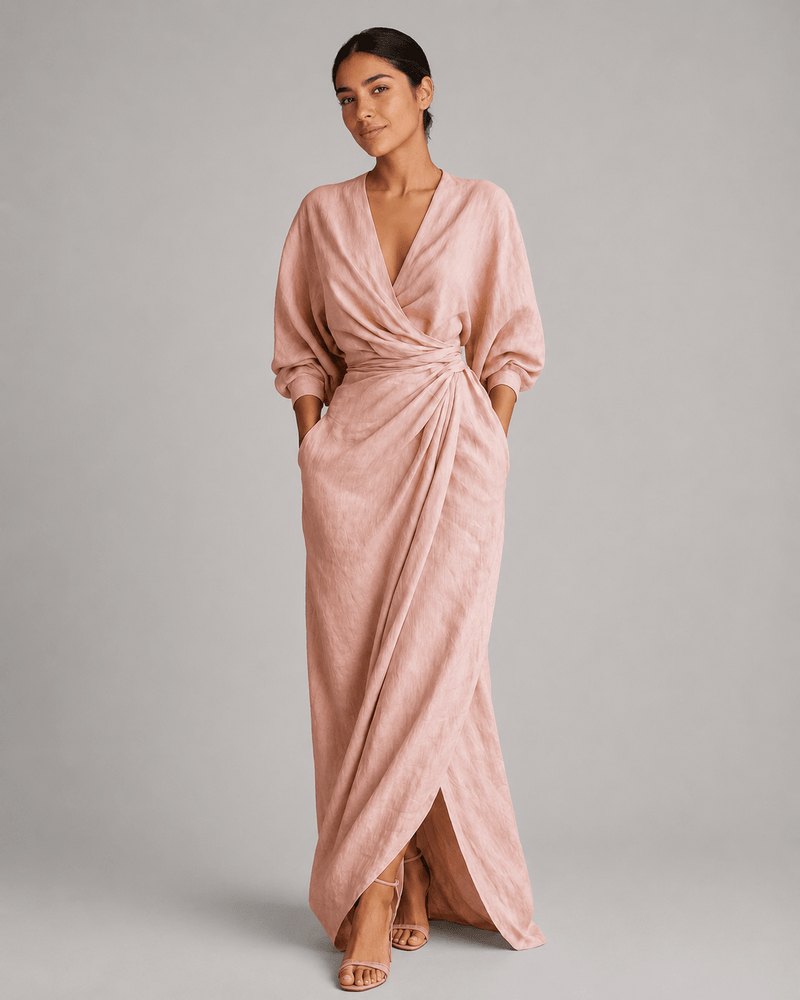 V-Neck Linen Maxi Dress