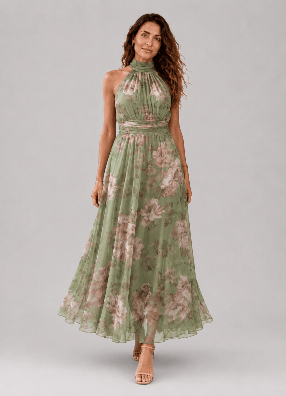 Livia | Elegant Floral Halter Maxi Dress