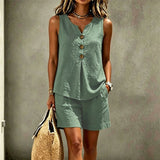 Solana | Completo in Cotone e Lino con Top con Bottoni e Shorts