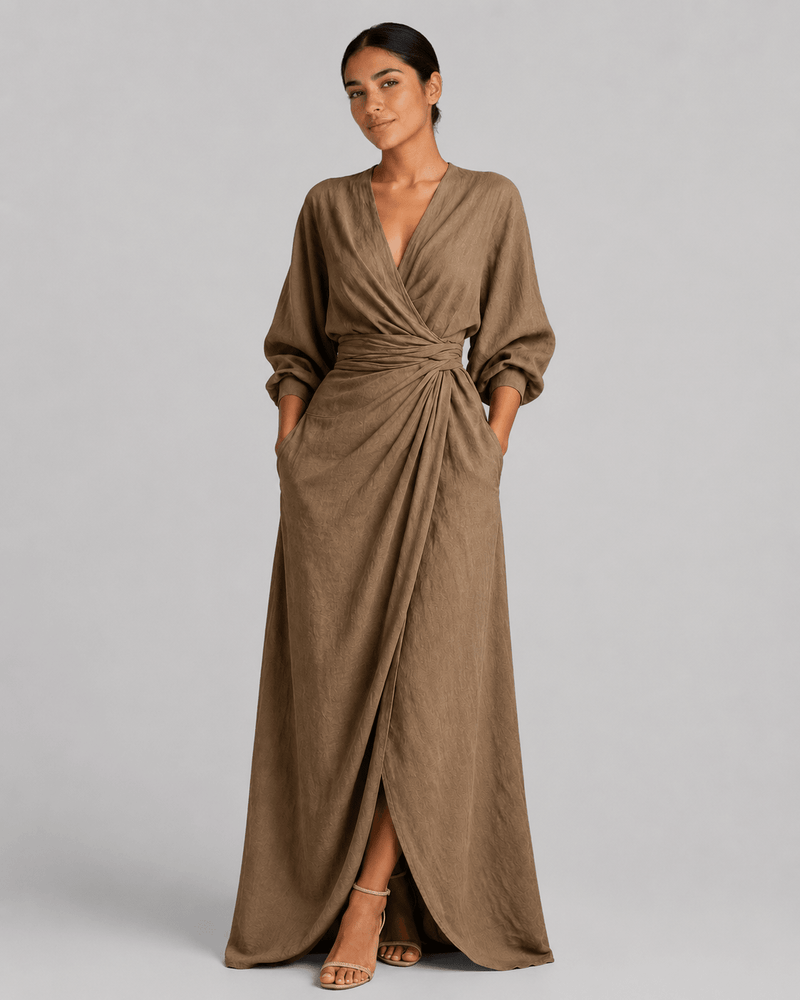 V-Neck Linen Maxi Dress