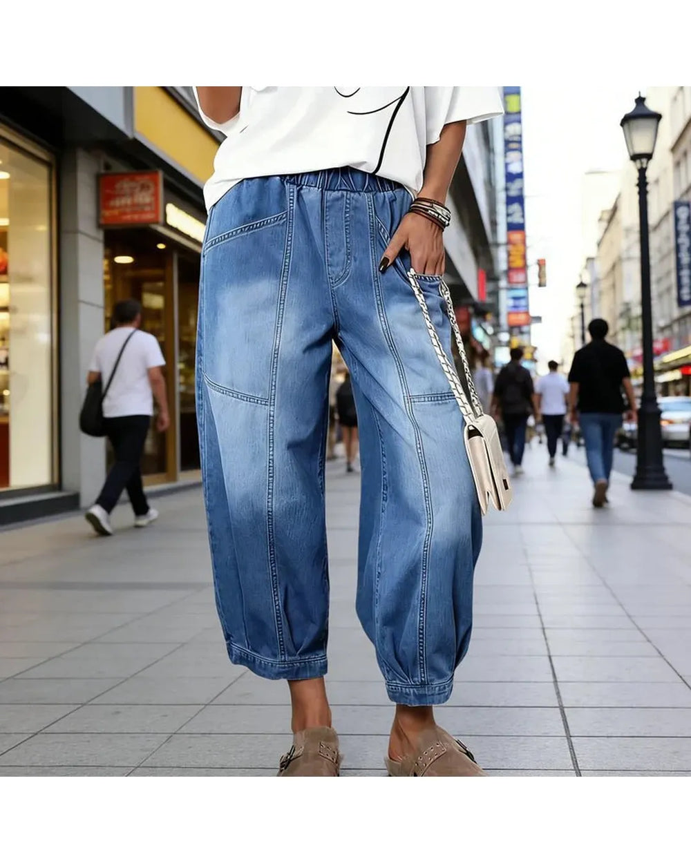 Zoe - Relaxed Cropped Jeans with Elasticated Waist