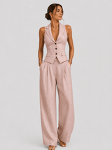 Ana | Women's Two-Piece Set with V-Neck and Buttons