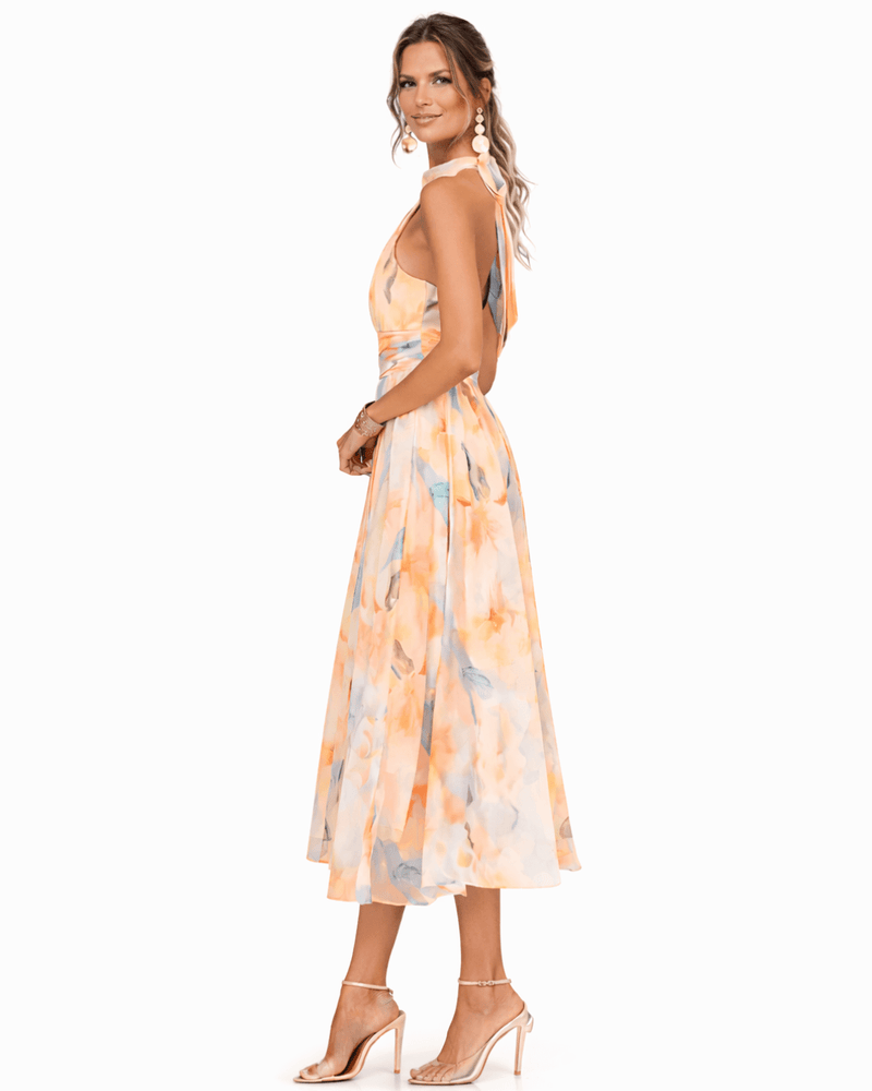 Aurora | Halter Neck Dress with Watercolour Print