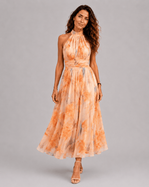 Aurora | Halter Neck Dress with Watercolour Print