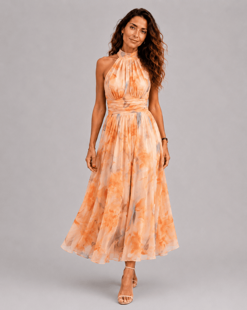Aurora | Halter Neck Dress with Watercolour Print