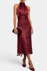 Auralie – Vestito midi con collo alla schiava, gonna arricciata e cuciture tonde