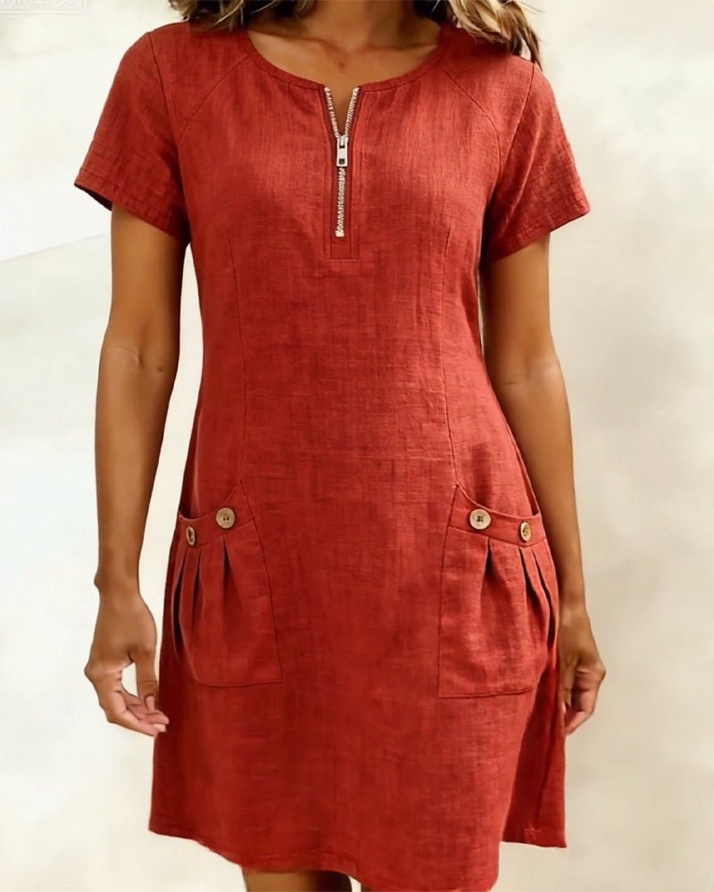 Camila Fashions® | Cotton Dress with Zip Pocket