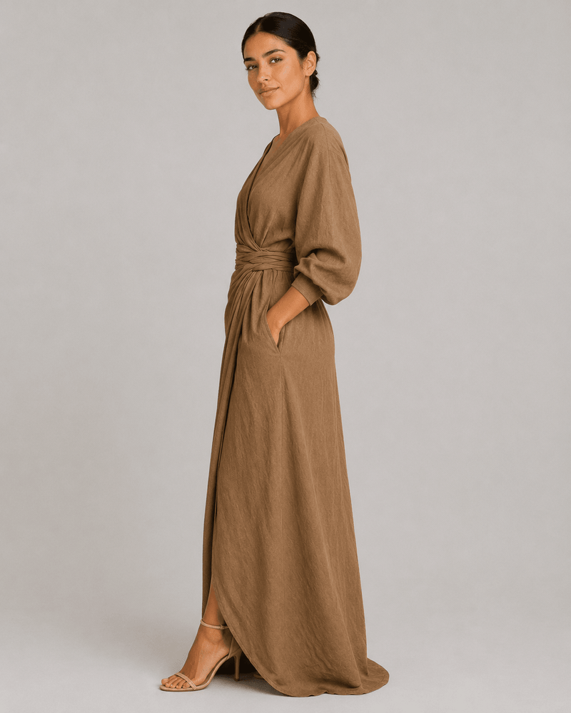 V-Neck Linen Maxi Dress