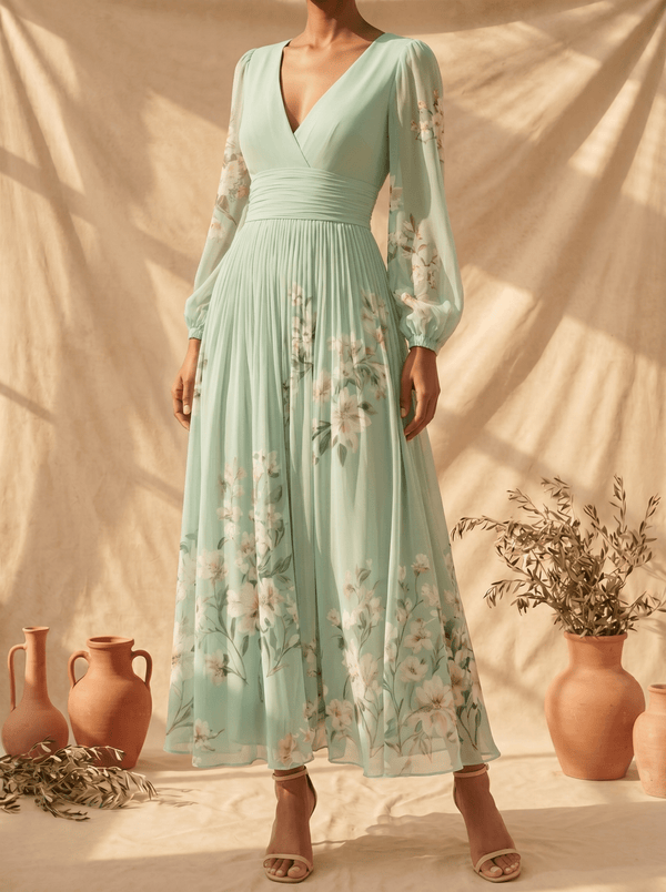 Clara | Light Green Floral Midi Dress