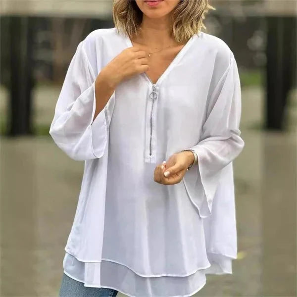 Olivia | Chiffon Blouse with Double Zip