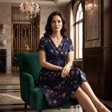 Vestito Donna Scollo a V Stampa Floreale con Vita Twist