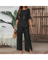 Elena - Elegant Asymmetric Top and Wide-Leg Trousers Set